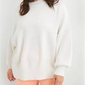 Aerie Oversized White Cotton Crew Neck Sweater Size Large